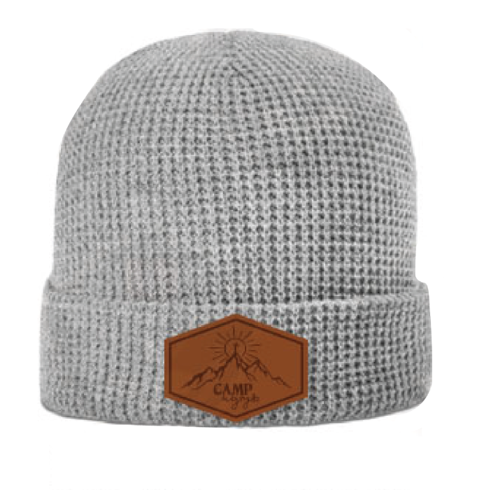 Leather Patch Waffle Knit Beanie